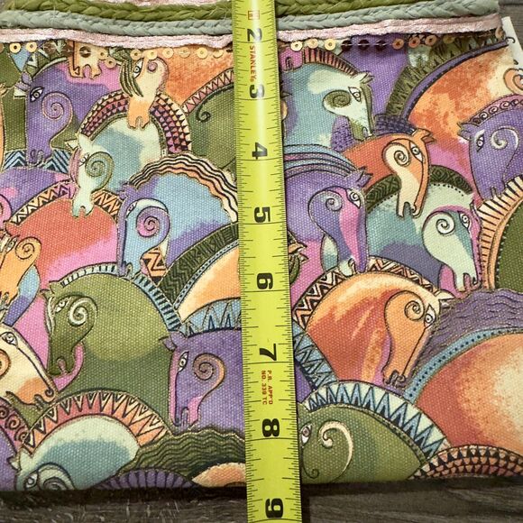 Laurel Burch Shoulder Horse Tote Bag Multicolor Horse Canvas Sequin Art Boho - Picture 9 of 10